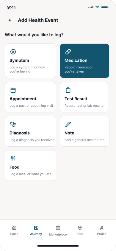 Butta Add Health Event screen